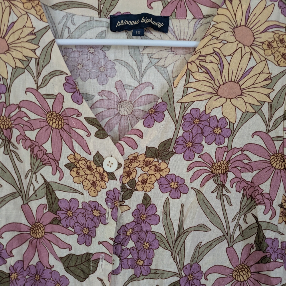 Princess Highway. Size 12. Floral Button-Front Women’s Top - Purple & Yellow - Picture 6 of 6